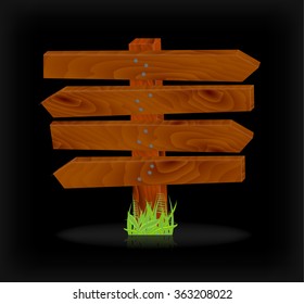 Four wooden sign on black, vector, 10eps.