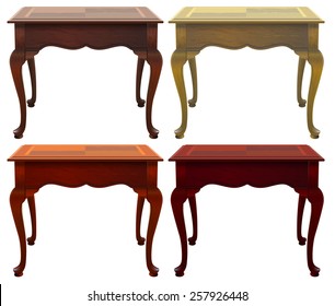 Four wooden tables on a white background