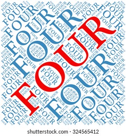 Four word cloud on a white background. 
