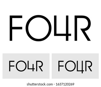 Four; Word Logo For Number. Four Letter With Four Figure Logo Design. Number Names Typography.  Text Logo Studies For All Numbers.