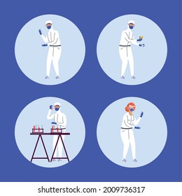 four workers covid19 testing characters