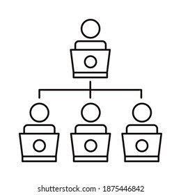 four workers network coworking line style icon vector illustration design