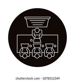 four workers seated in table with computers coworking line style icon vector illustration design
