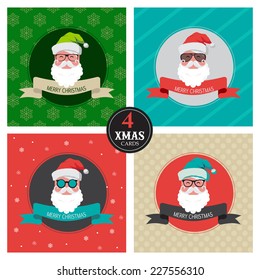 four xmas cards with hipster santa