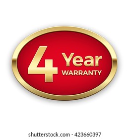 Four year warranty gold badge, vector