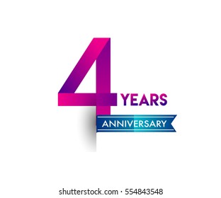 four years anniversary celebration logotype colorfull design with blue ribbon, 4th birthday logo on white background