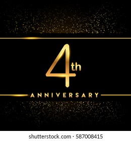 four years anniversary celebration logotype. 4th anniversary logo with confetti golden colored isolated on black background, vector design for greeting card and invitation card