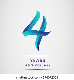 four years anniversary celebration logotype blue colored isolated on white background. 4th birthday logo for invitation card, banner and greeting card