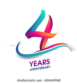 four years anniversary celebration logotype blue and red colored. 4th birthday logo on white background.