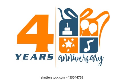 Four Years Gift Box Ribbon Anniversary 