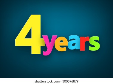 Four years paper colorful sign over dark blue. Vector illustration. 