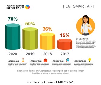 Four years timeline bar chart template for presentation. Vector illustration. Abstract elements of diagram, graph. Company, analysis, banking, business or economy concept for infographic, report.