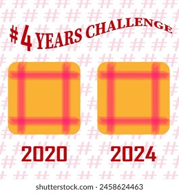 Cuatro años de transformación. Cuadrados comparativos de etiquetas de Vector. Cuadrícula superpuesta transparente.