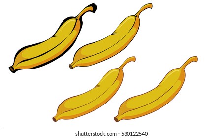Four Yellow Bananas - Cartoon Vector Image