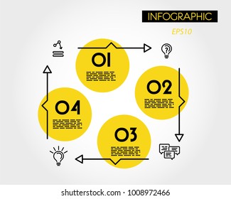 four yellow info circles with arrows, concept of options