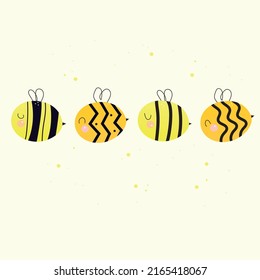 four yellow and orange bees on a light background with different ornaments on their bodies