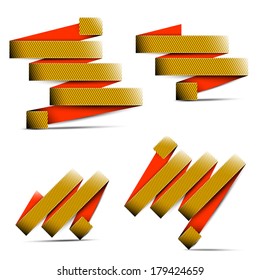 Four yellow ribbons with striped pattern on the white background