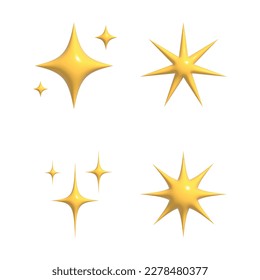 Four yellow stars glossy colors. Achievements for games. Customer rating feedback concept from client about employee of website. Realistic 3d design.