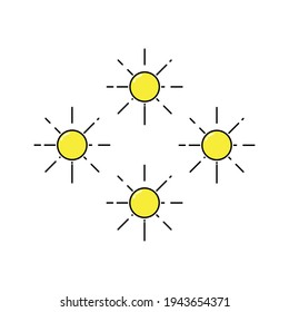 four yellow sun Illustration, wallpaper, lockscreen, frame. modern simple vector icon, flat graphic symbol in trendy flat design style.