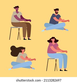personajes de actividad de cuatro jóvenes