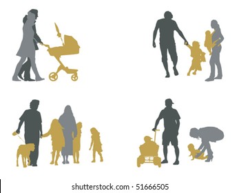 four young families, vector collection