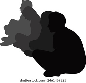 four young people, sitting body silhouette vector