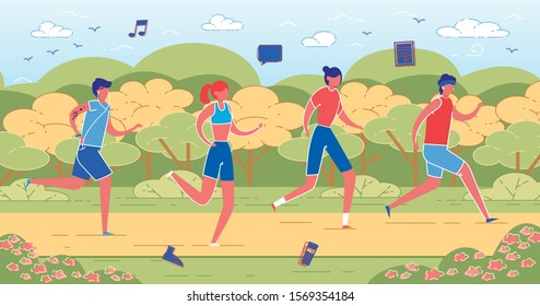 Four Young People Taking Morning Jog in Local Park