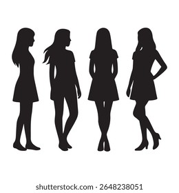 Four young women in stylish silhouettes, perfect for fashion or lifestyle imagery.