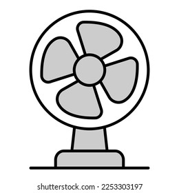 Four-bladed desktop fan for blowing, from the heat - icon, illustration on white background, grey style