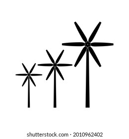 Turbinas eólicas de cuatro patas que generan electricidad inocua para el medio ambiente en un fondo blanco. Una imagen vectorial.