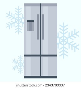 Four-chamber home refrigerator. Freezer flat vector object. Electric kitchen device.