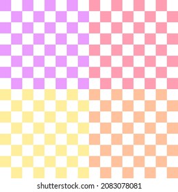 Four-color check pattern, purple, red, yellow, orange. Four-color Scottish fabric pattern.  Seamless pattern.