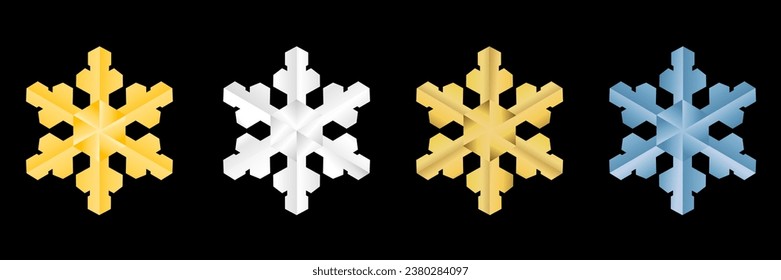 four-color snowflake. Meteorological realistic elements. Vector symbol of cold, ice. Design element for winter. Snow crystals
