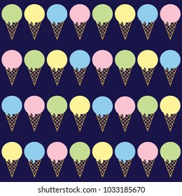 A four-colored, slightly melted ice cream pattern./ Dark blue background with pattern illustration./ Vector design.