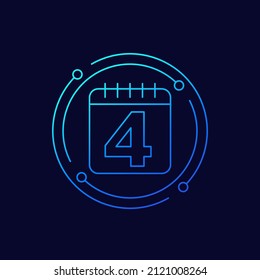 four-day week line icon, 4-day workweek vector