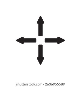 Four-directional arrow icon, suitable for guiding, maps, instructions, or decision-making tools in digital or print formats.