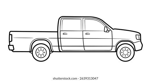 Four-door pickup truck side view – stock outline illustration