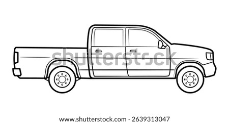 Four-door pickup truck side view – stock outline illustration