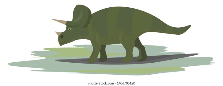 It is four-footed herbivorous dinosaurs, having an enormous skull with a beak., vector, color drawing or illustration. 