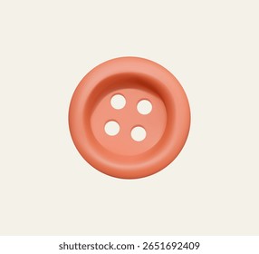 Four-hole button 3D icon isolated, minimal design on light background, ideal for sewing, fashion, or craft themes.