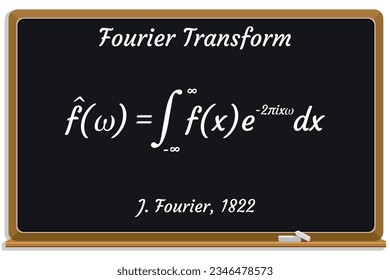 Transformación de Fourier en una pizarra negra. Educación. Ciencia. Fórmula. Ilustración vectorial. 