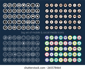 Four-in-one set of simple vector colored, transparent and monochrome buttons for web, mobile, and applications