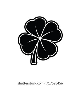 Four-leaf clover black and white vector illustration