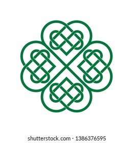 Four-leaf clover, celtic lovers knot, saint patricks day symbol isolated vector illustration