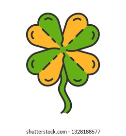 Four-leaf clover color icon. Shamrock. Good luck mascot. Saint Patrick's Day symbol. Isolated vector illustration