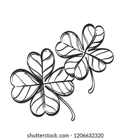 Four-leaf clover. Decorative plant element for greeting cards, invitations and much more. Outline vector illustration isolated on white background.