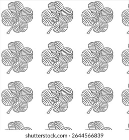 four-leaf clover depicted on a white isolated background as a pattern for application to fabric or background