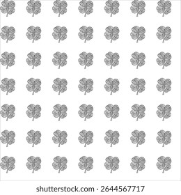 Four-leaf clover depicted on a white isolated background as a pattern for application to fabric or background for St. Patrick's Day celebration