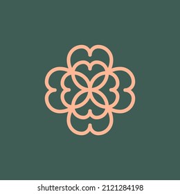 Four-leaf clover  emblem. Modern linear design print.  Modern abstract linear compositions and graphic design elements.