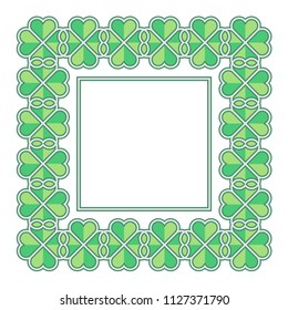 Four-leaf clover frame, template, decoration. Art deco style. Bright green colors. Vector illustration. 